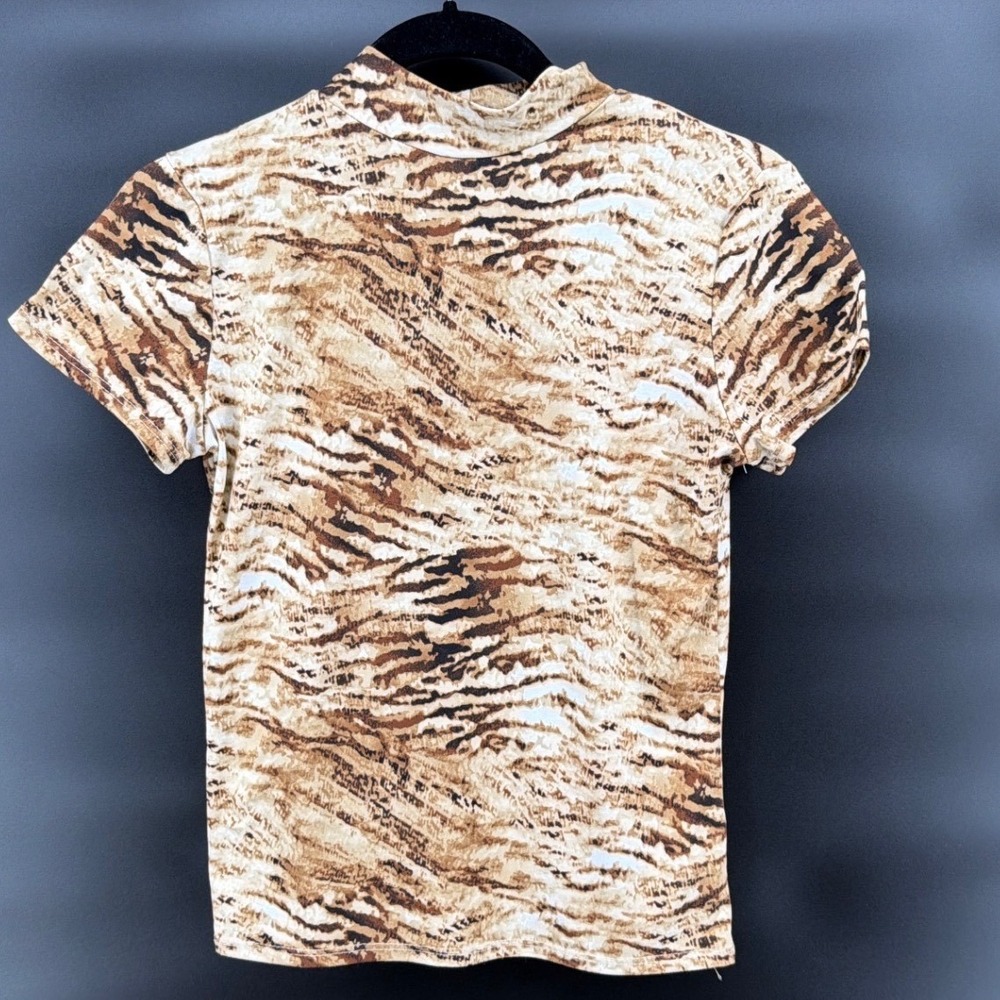 Olivia Rae Womens M Tiger Animal Print Mock Neck Short Sleeve Stretch Y2K Top